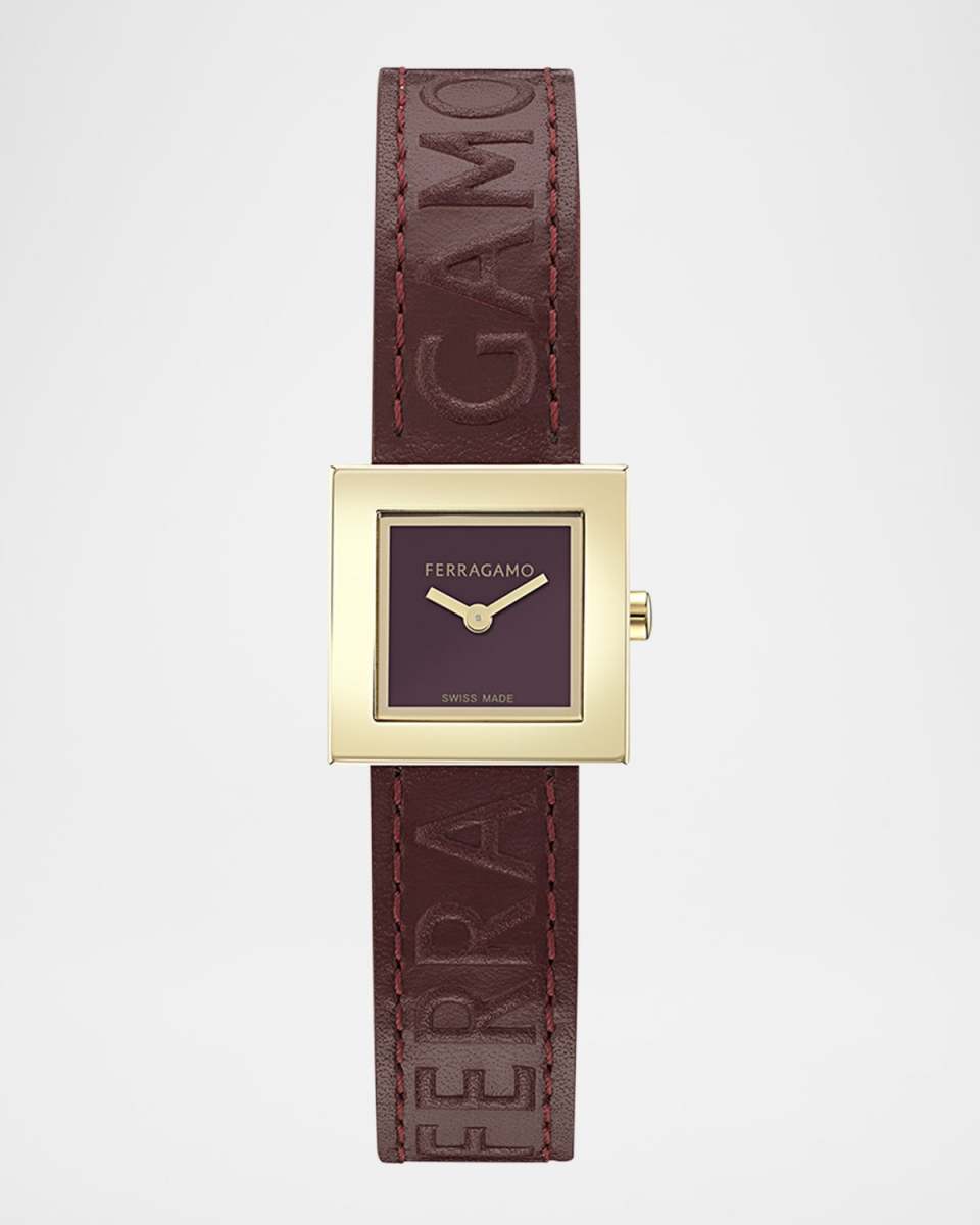 Ferragamo Portrait 20X20MM IP Yellow Gold Leather Watch
